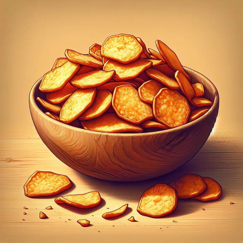 Golden, crispy Ghanaian yam chips served in a bowl with a sprinkle of salt
