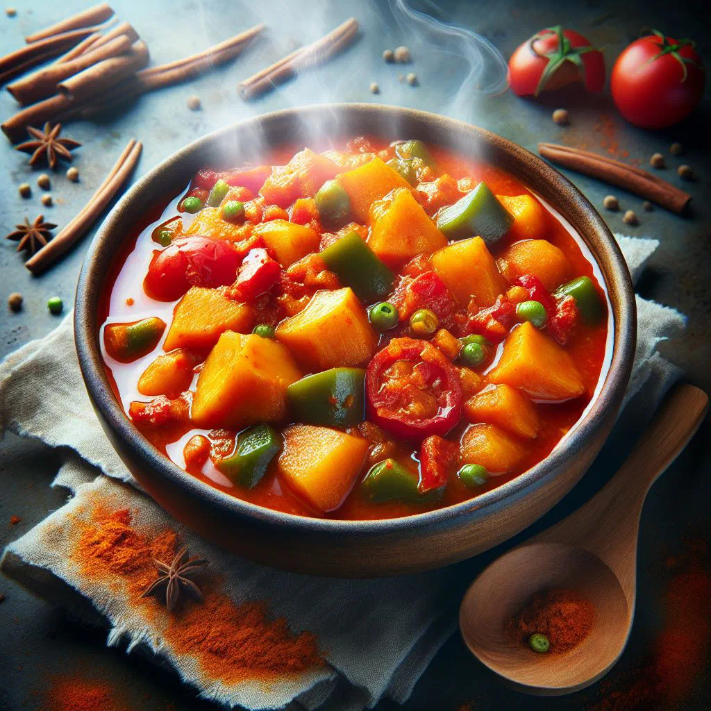 Ghanaian yam stew with tender meat in a rich tomato sauce