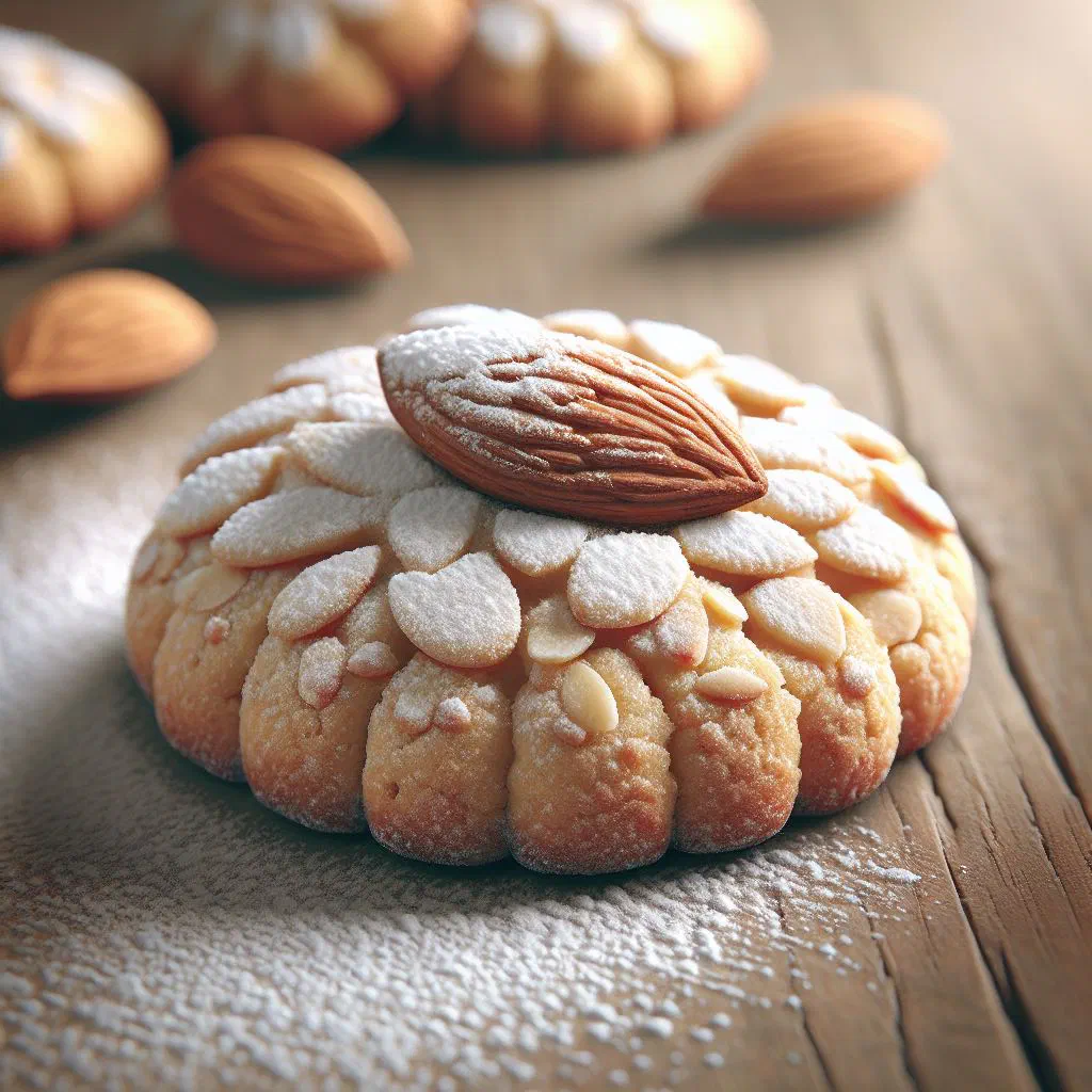 Soft Greek almond cookies dusted with icing sugar