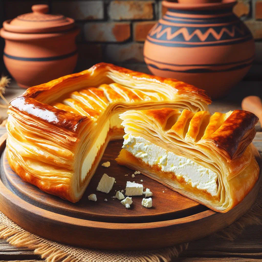 Golden Greek bougatsa parcels filled with feta and fresh herbs