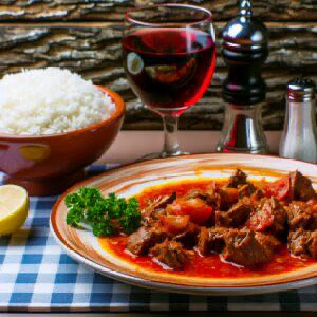 Slow-cooked beef in rich tomato sauce garnished with parsley