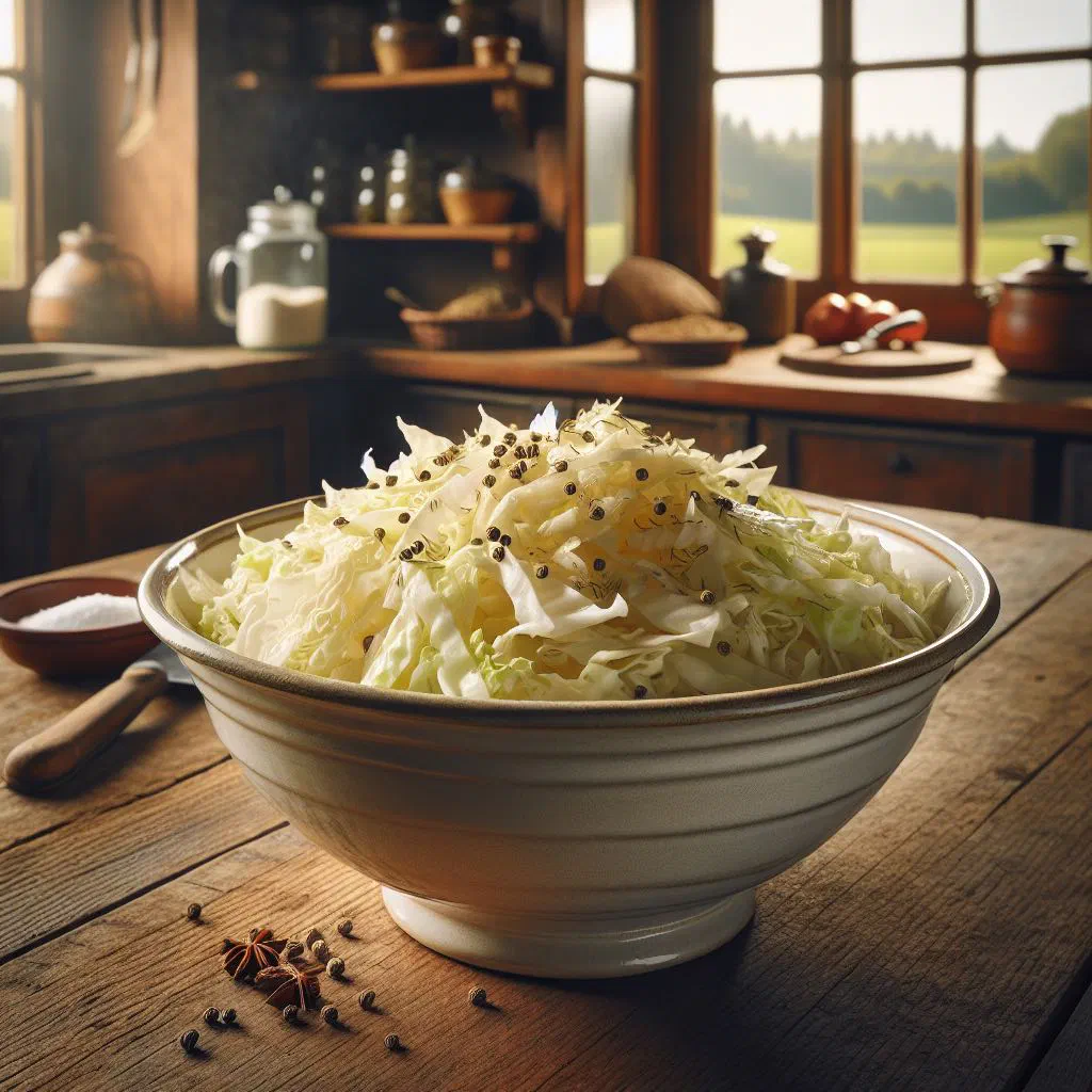 A bowl of crunchy Greek white cabbage salad with carrot and parsley