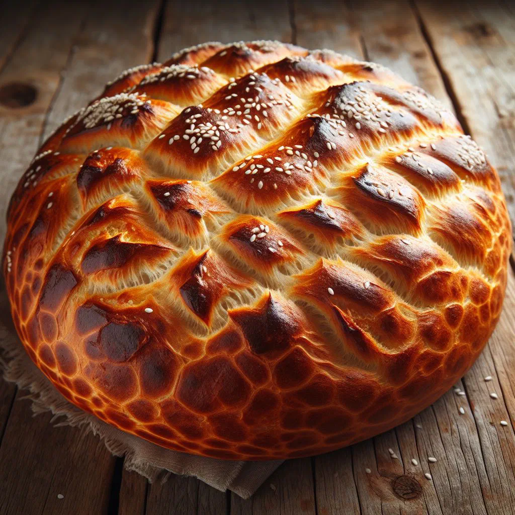 Golden Greek onion and olive bread studded with black olives