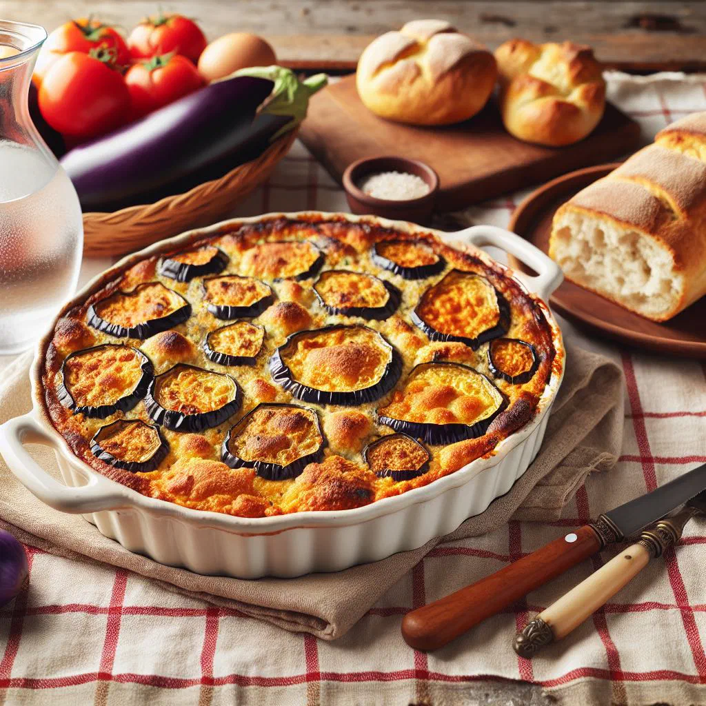Stuffed aubergine boats topped with golden béchamel sauce