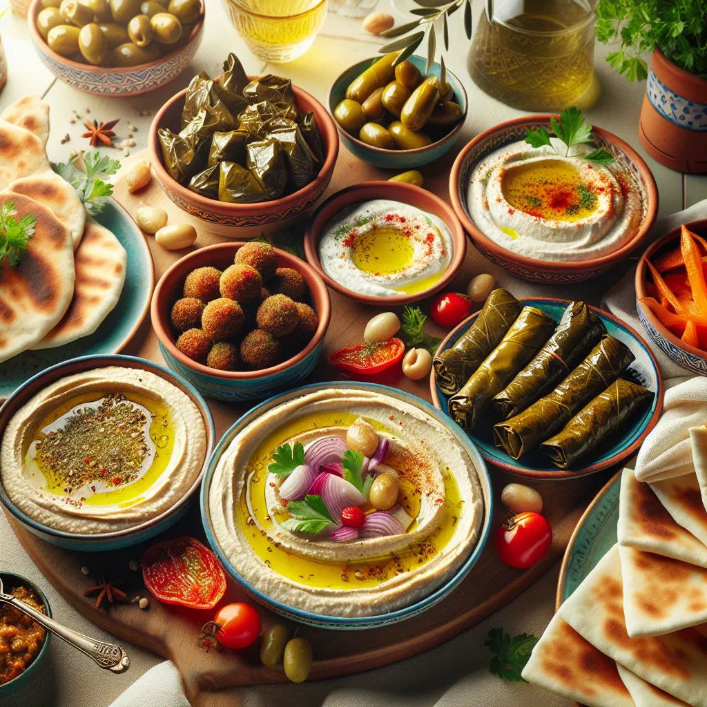 Greek pikilia platter with feta, olives, tzatziki and fresh vegetables