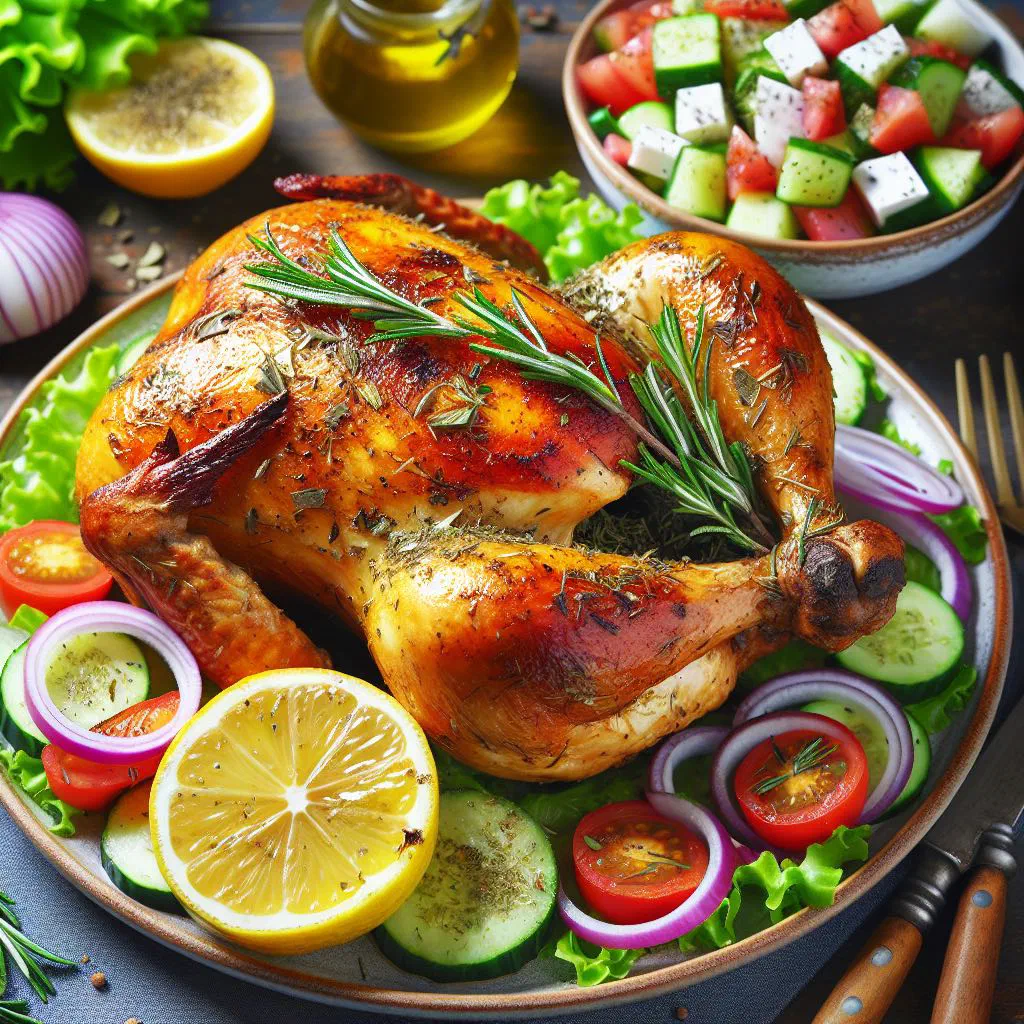Golden Greek roast chicken with lemon and fresh herbs
