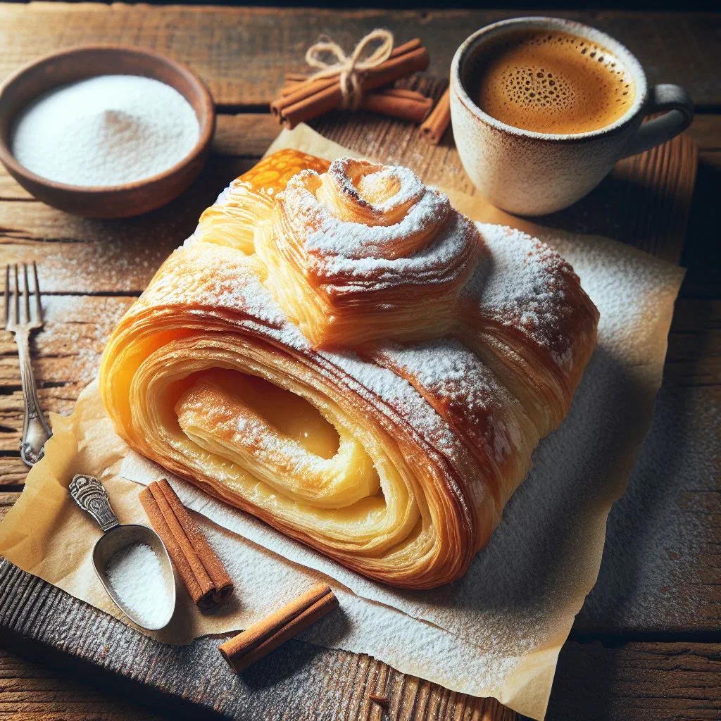 Golden Sfakiani bougatsa pastries dusted with icing sugar