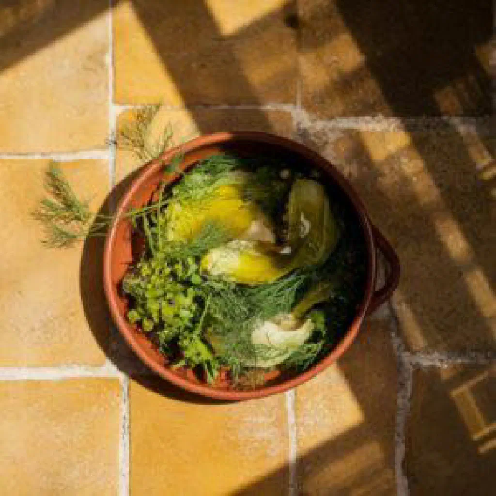 Sautéed stamnagathi wild greens dressed with olive oil and lemon