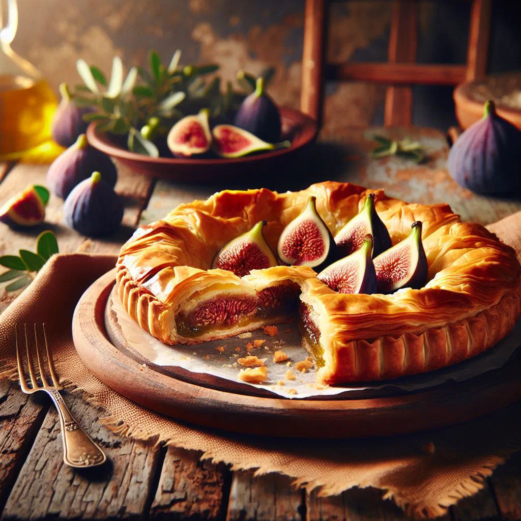 Golden baked sykopita filo pie with a spinach and feta filling