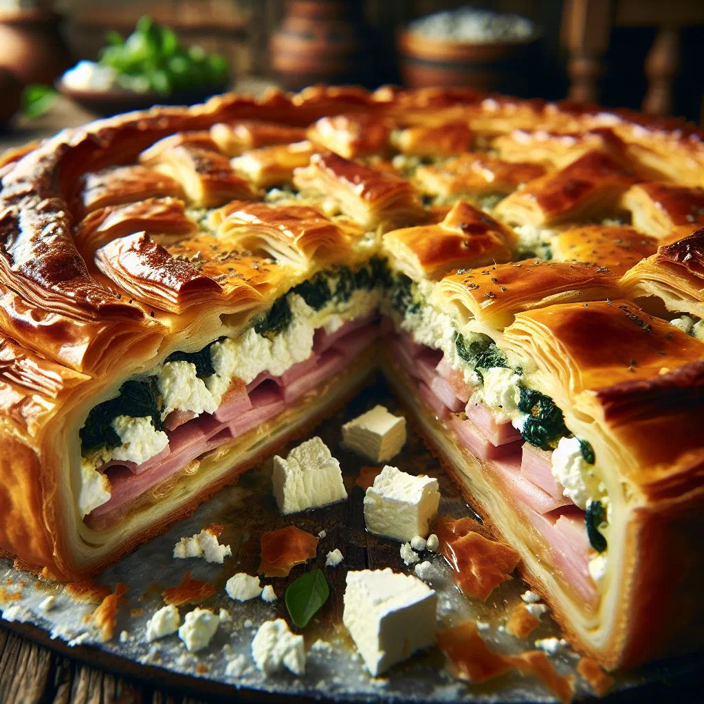 Golden Zambonopita pastry parcels filled with spinach and feta
