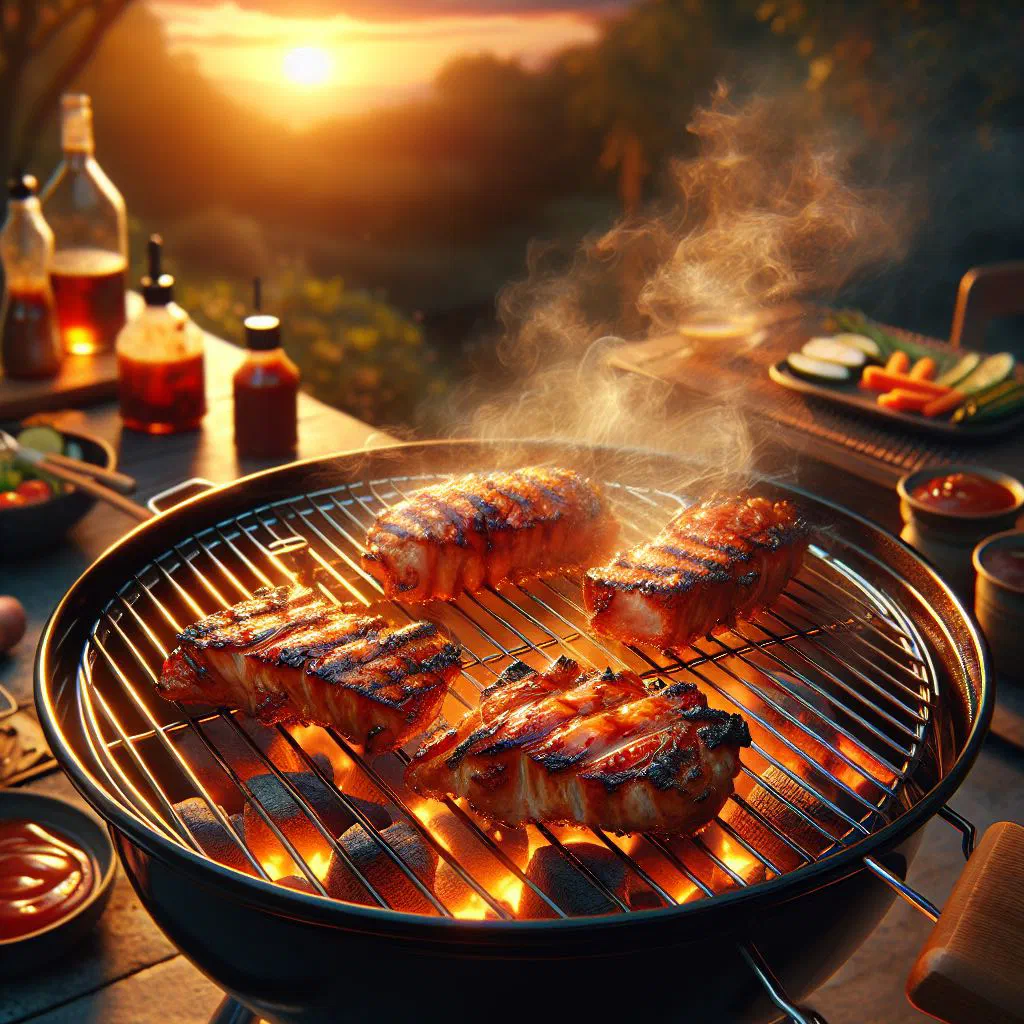 Sliced barbecued pork with a glossy marinade, fresh off the grill