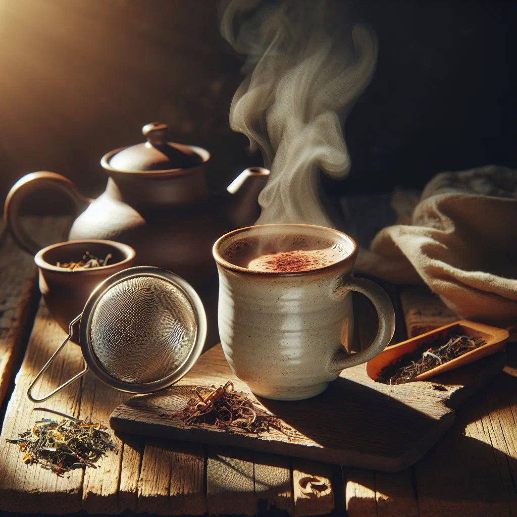 Steaming mug of Grenadian cocoa tea dusted with cinnamon and nutmeg