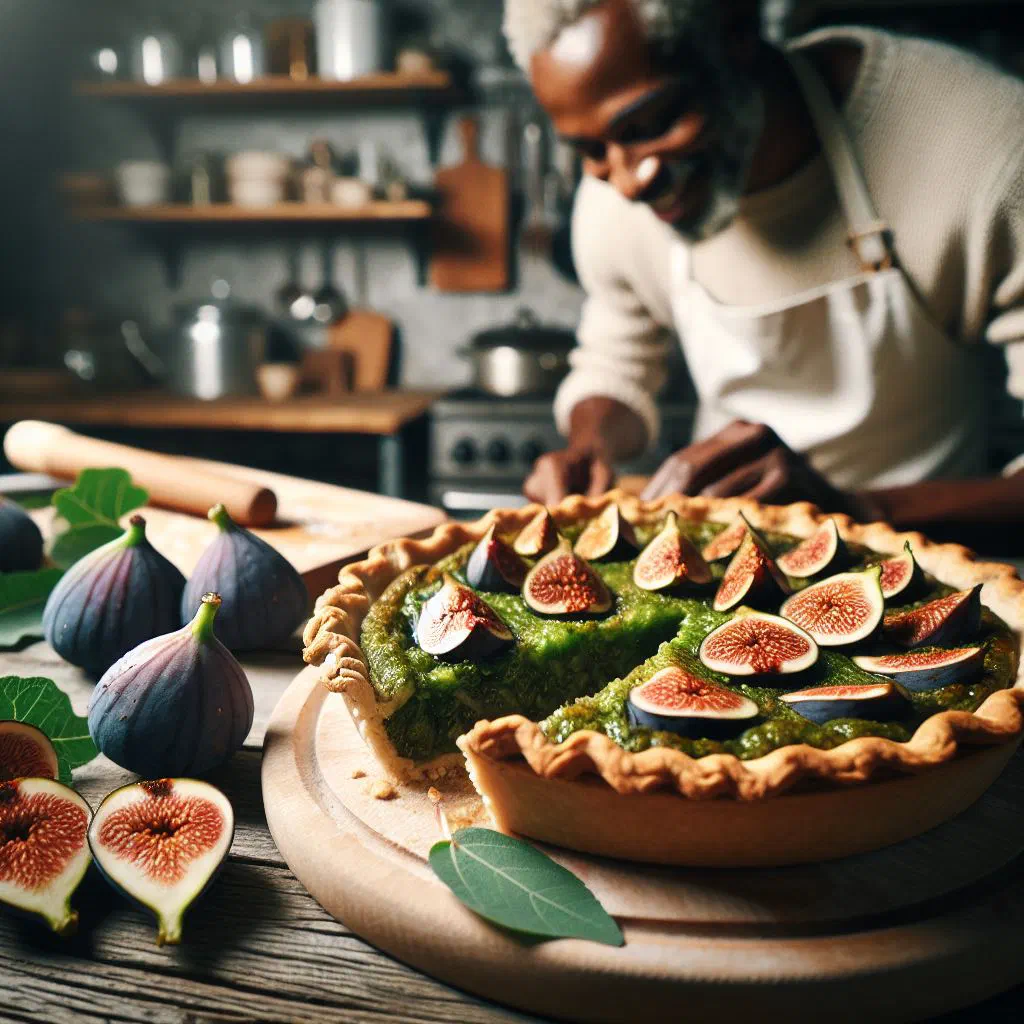 Golden-baked green fig pie made with mashed green bananas and coconut milk