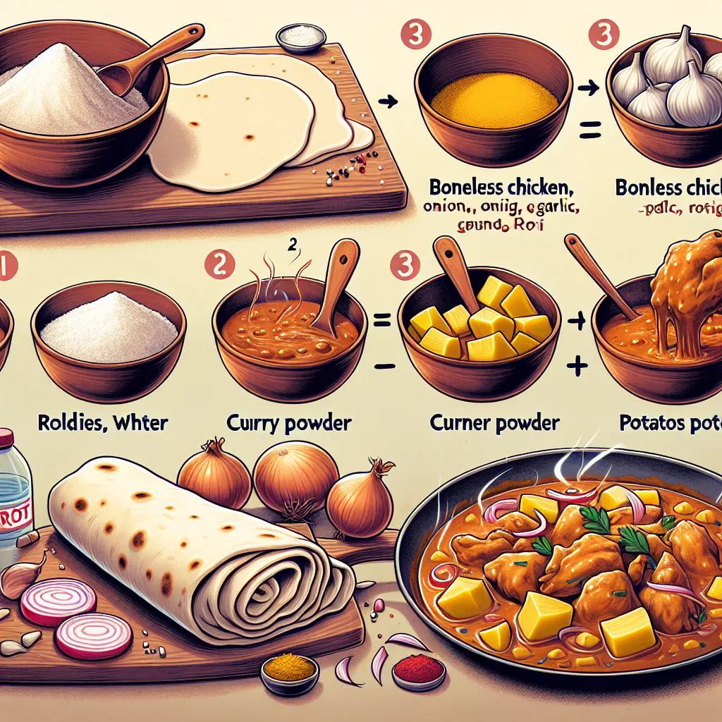 Golden Grenadian roti filled with spiced curry, served warm on a plate