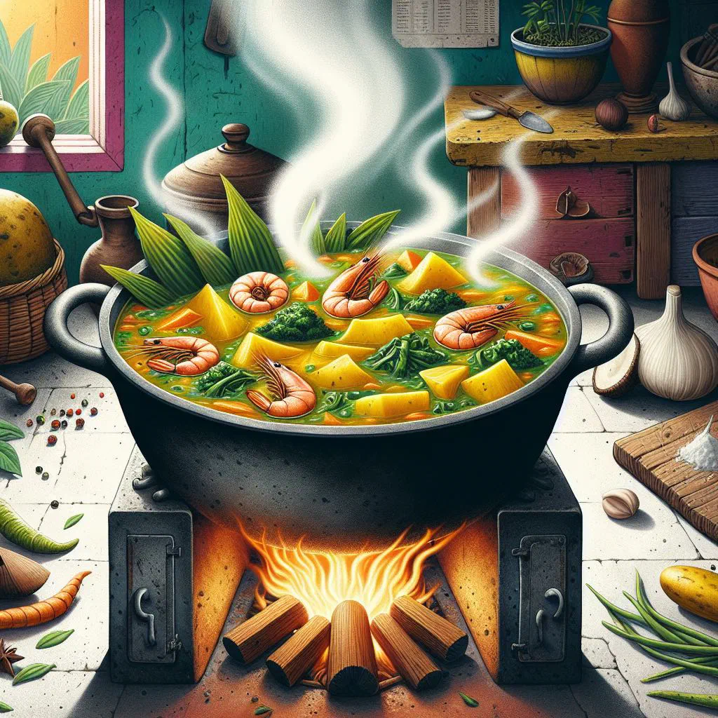 Shrimp oil down with prawns and vegetables in a creamy coconut sauce