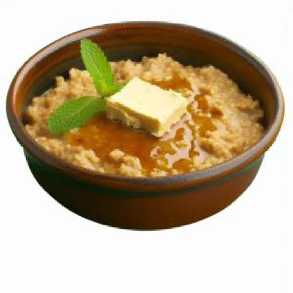 Warm mug of Atol de Avena topped with a dusting of cinnamon