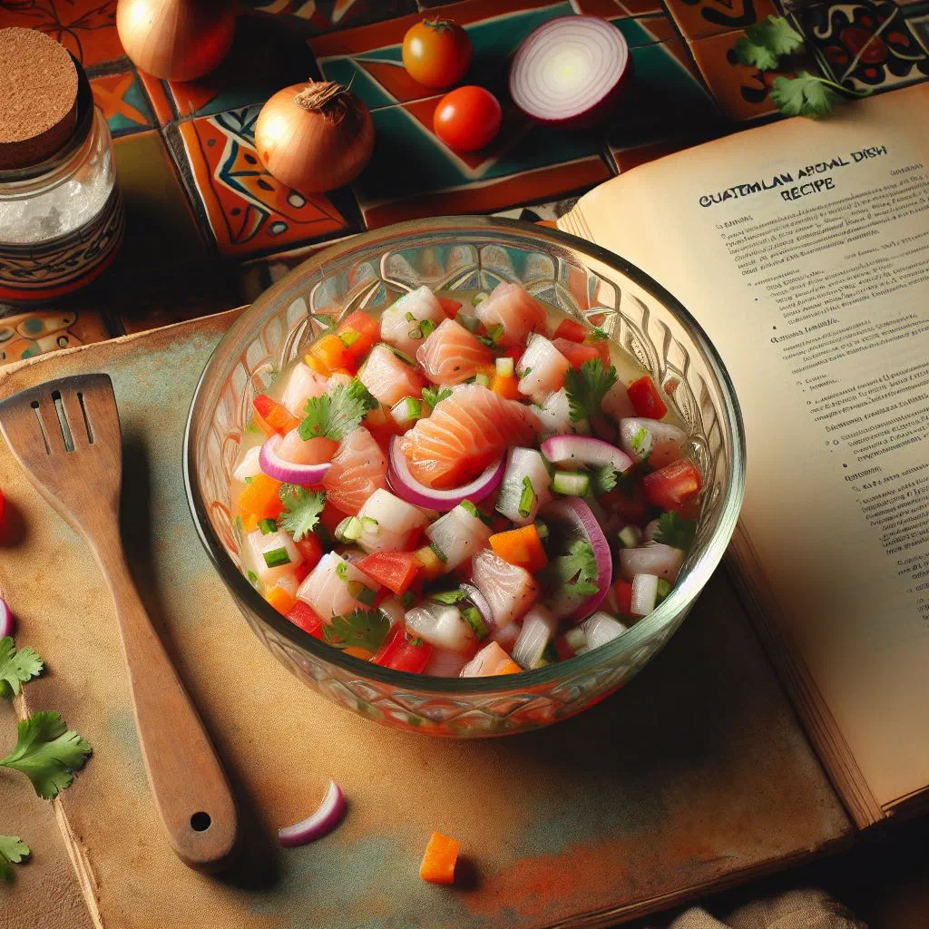 Guatemalan ceviche with diced fish, tomato, onion and fresh coriander