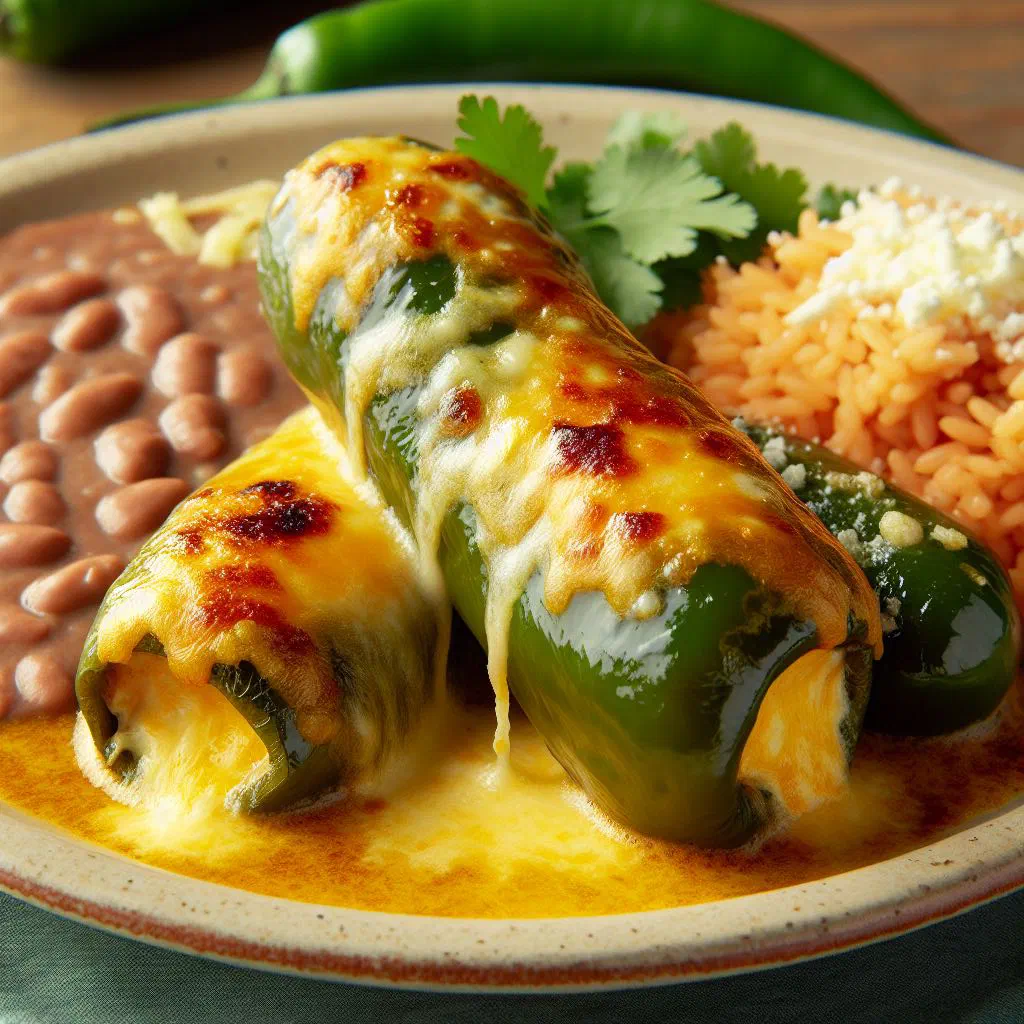 Battered stuffed peppers served with tomato sauce