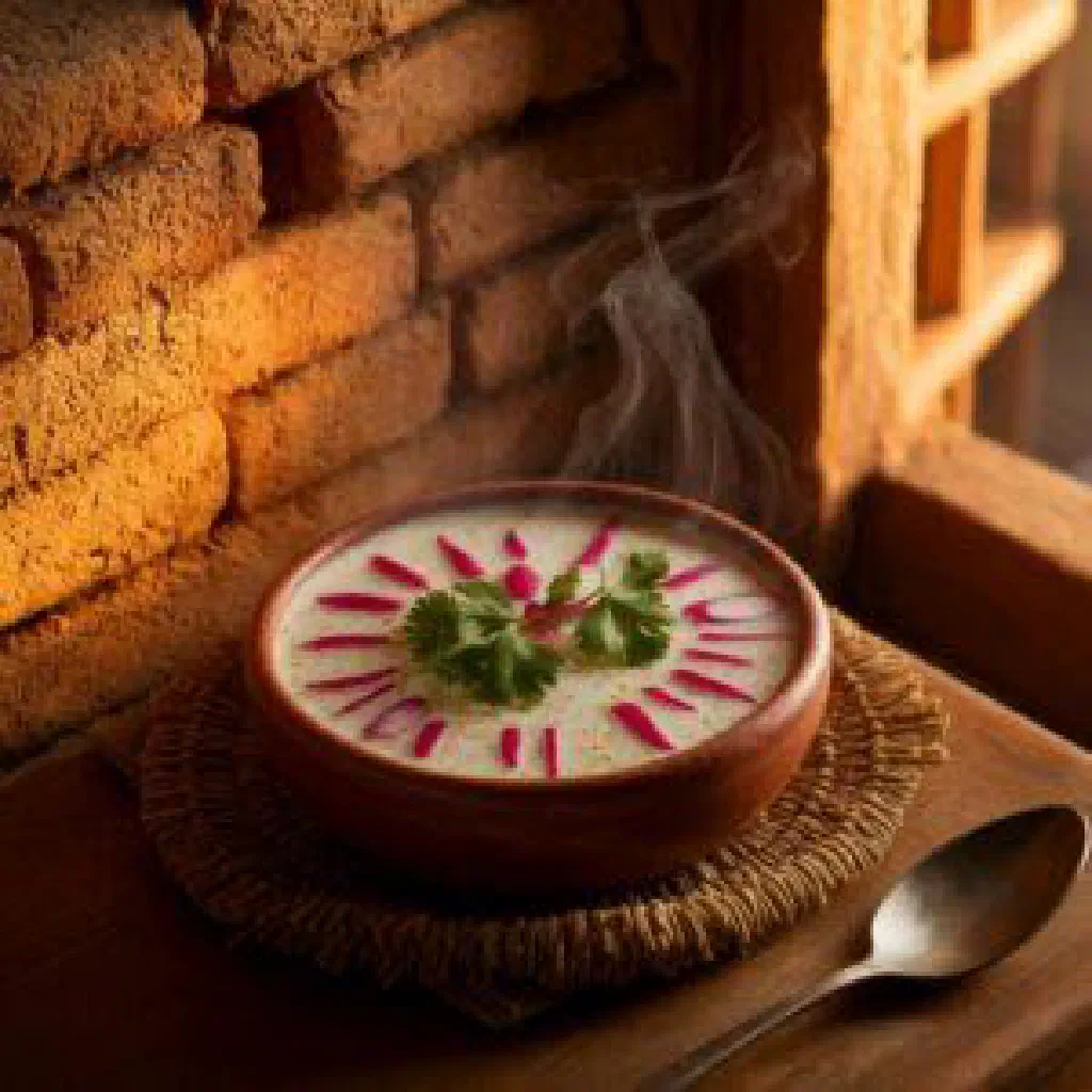 Tender chicken served with a spiced radish dip and fresh herbs