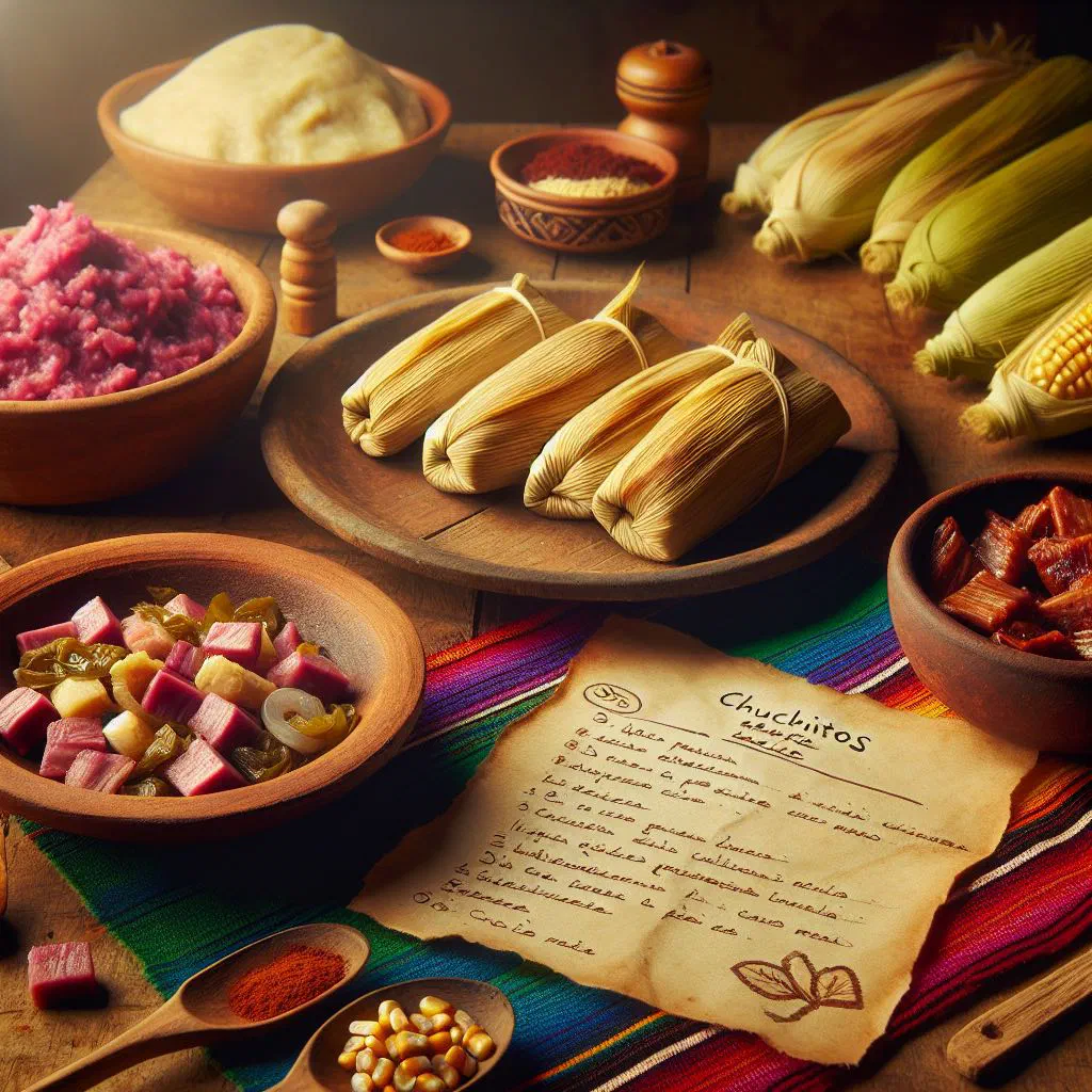 Steamed Guatemalan chuchitos wrapped in corn husks with tomato sauce