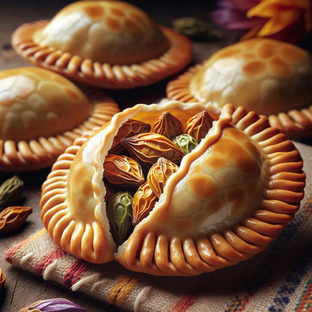 Golden fried empanadas de loroco filled with cheese and loroco flowers