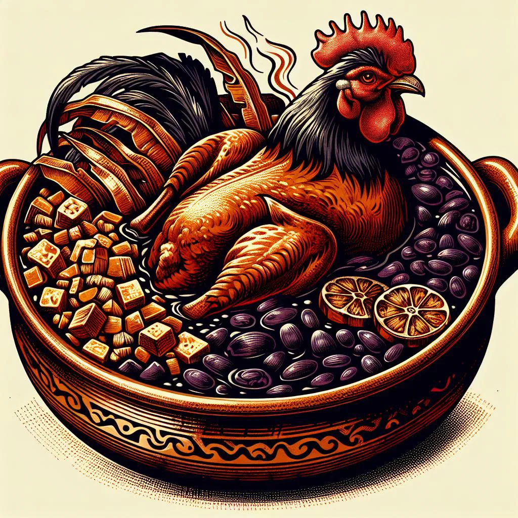 Chicken pieces simmered in a fruity chicha sauce, served on a plate