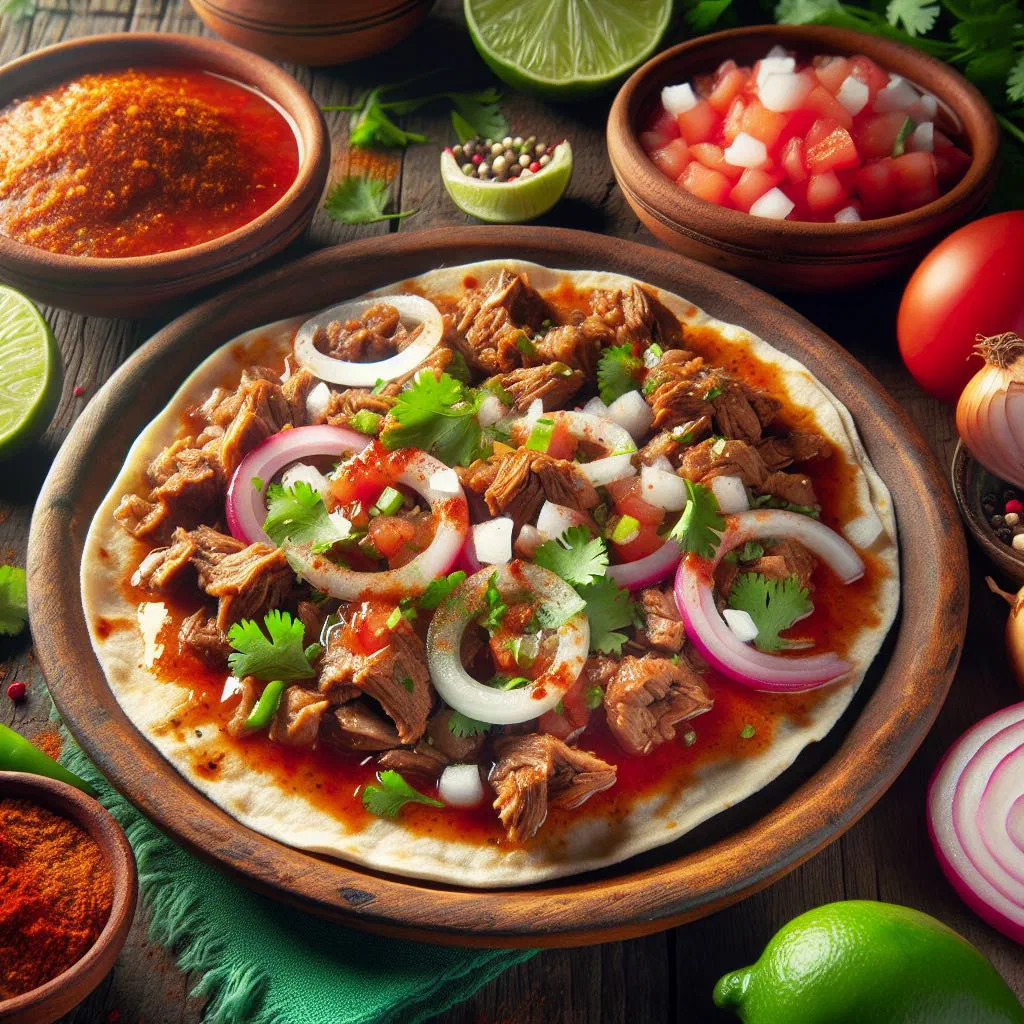 Crispy corn tortillas topped with minced meat, salsa and fresh coriander