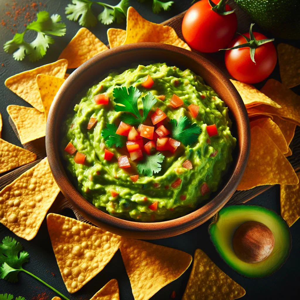 Bowl of fresh guacamole served with warm tortillas