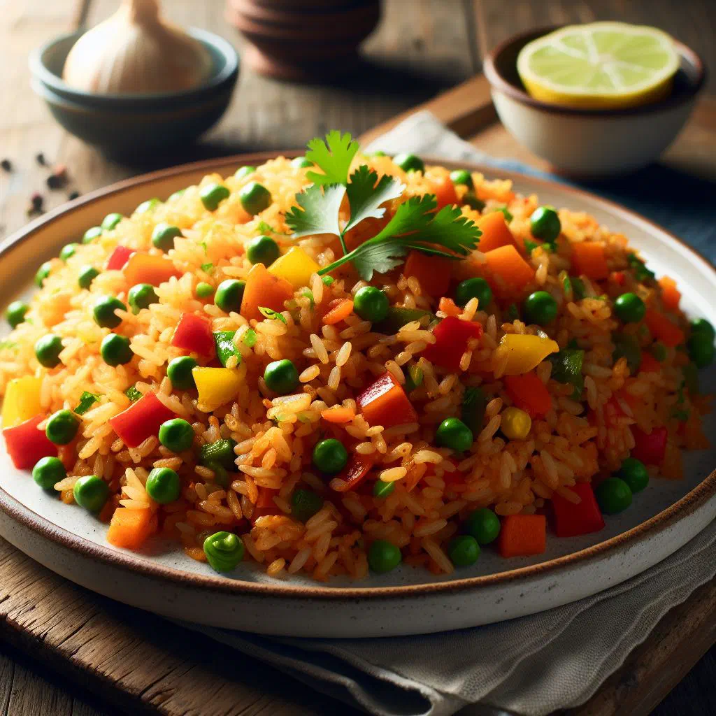 Guatemalan rice with diced vegetables and fresh coriander