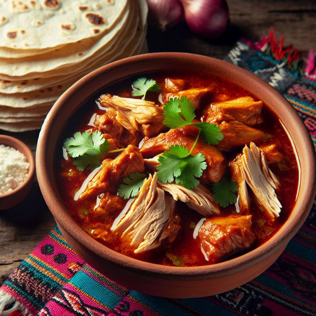 A steaming bowl of Guatemalan Kaq'ik soup garnished with fresh coriander