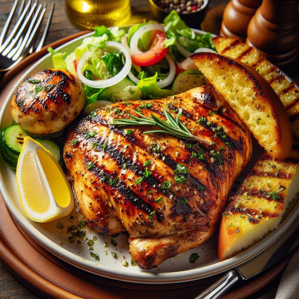 Grilled chicken breast marinated in lime and spices, served with rice, beans and vegetables