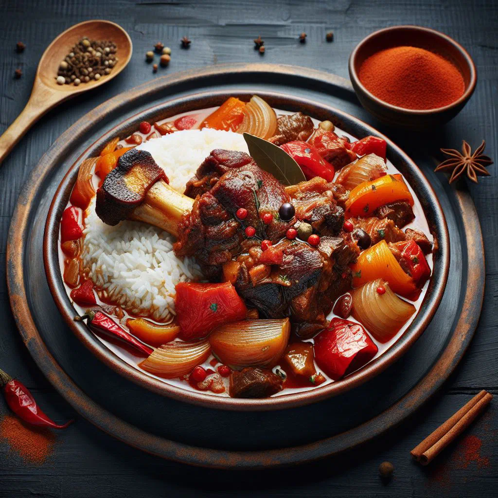 Rich Guatemalan rabo encendido oxtail stew garnished with fresh coriander