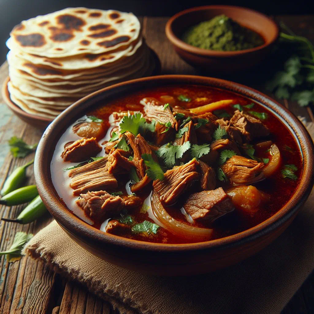 Guatemalan revolcado with braised beef, tomatoes and peppers served with tortillas