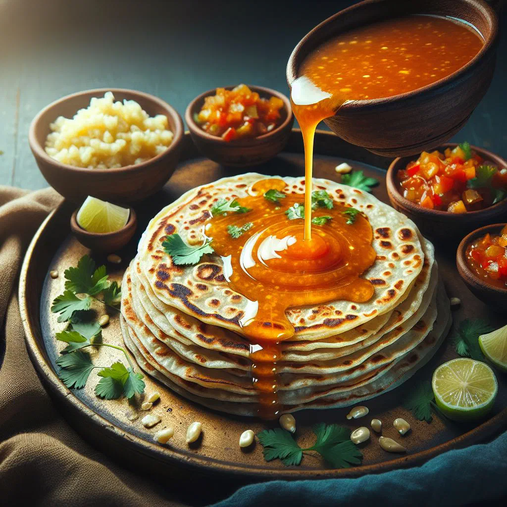 Folded tortillas filled with meat in pulique sauce, garnished with fresh coriander