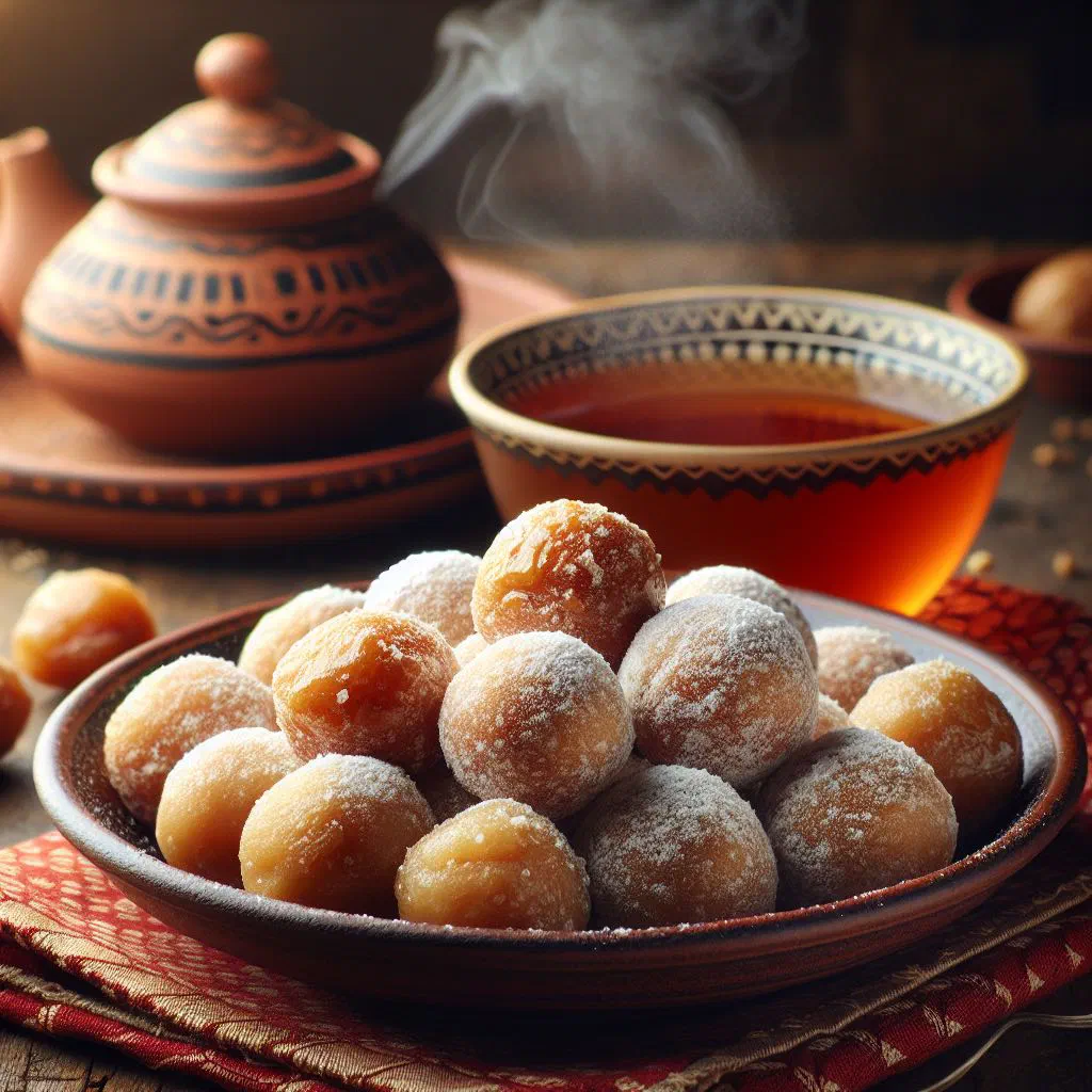 Golden deep-fried Guinean peanut balls on a plate