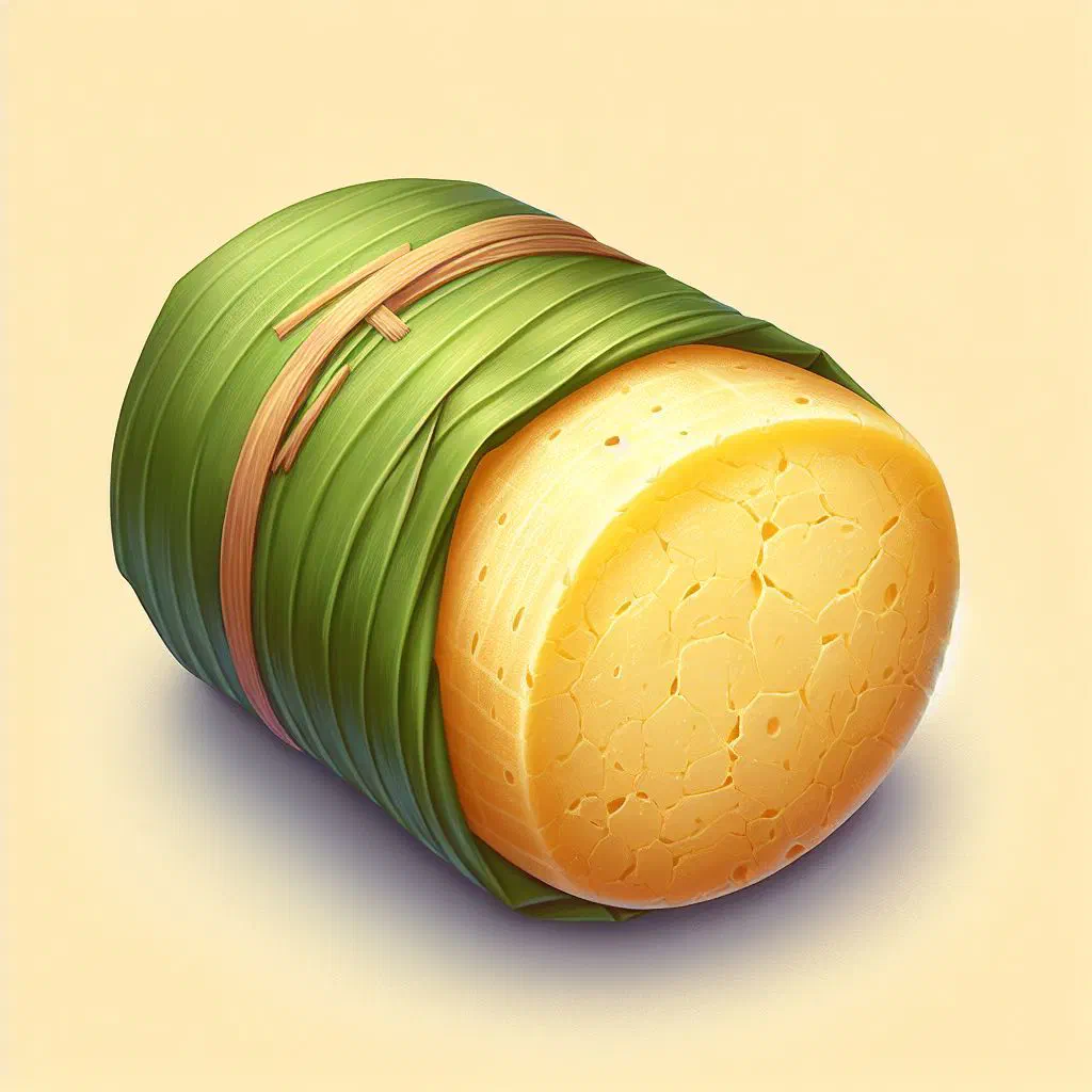 Firm cassava bread chikwangue sliced and served on a plate