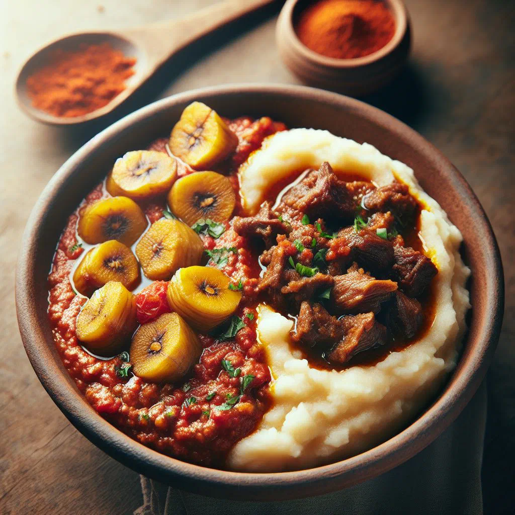 Smooth mash of plantain and cassava served in a bowl