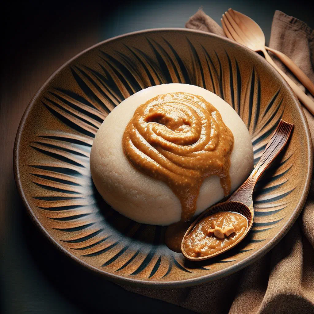 Smooth fufu served with a rich peanut sauce