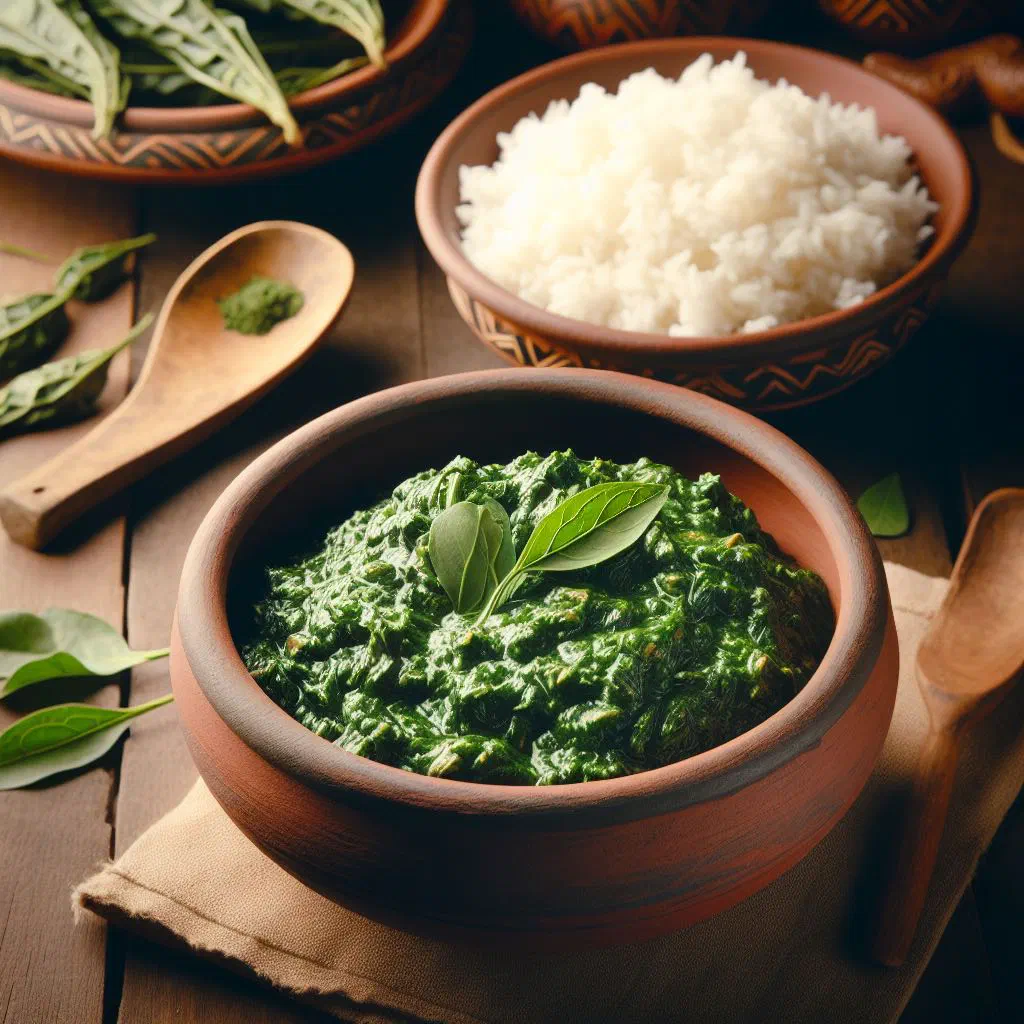 Creamy spinach sauce with peanut butter served in a bowl