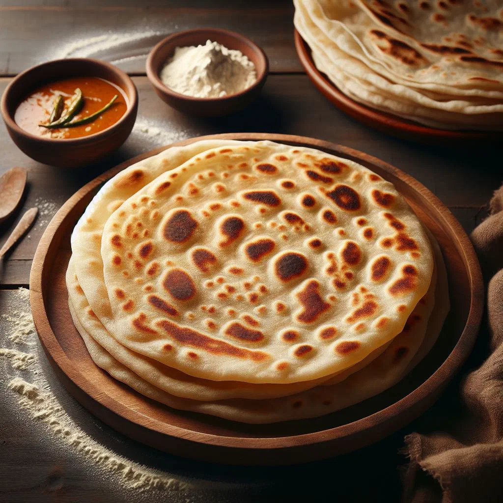 Stack of soft golden-brown Guyanese roti flatbreads