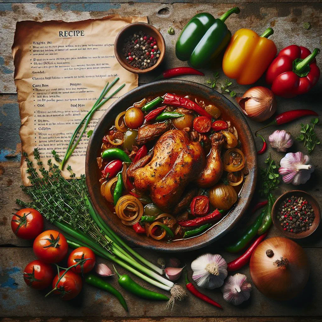 Tender stewed chicken pieces in a rich brown sauce