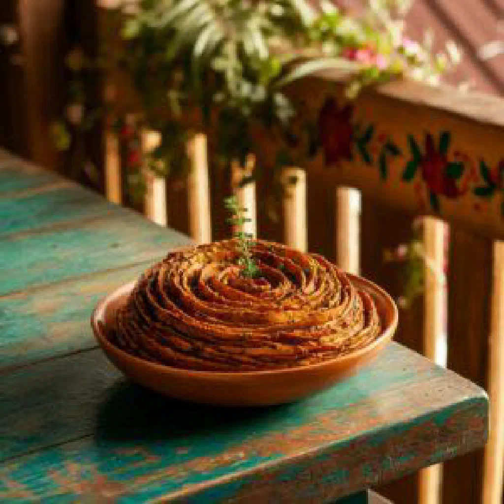Golden pan-fried tania log patties garnished with fresh herbs