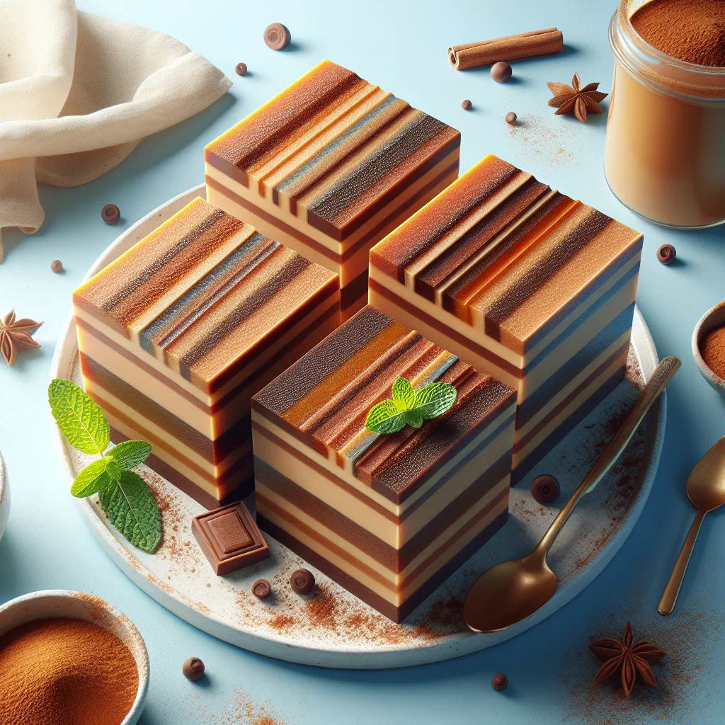 Sliced Dous Makos fudge showing coconut and chocolate layers on a plate