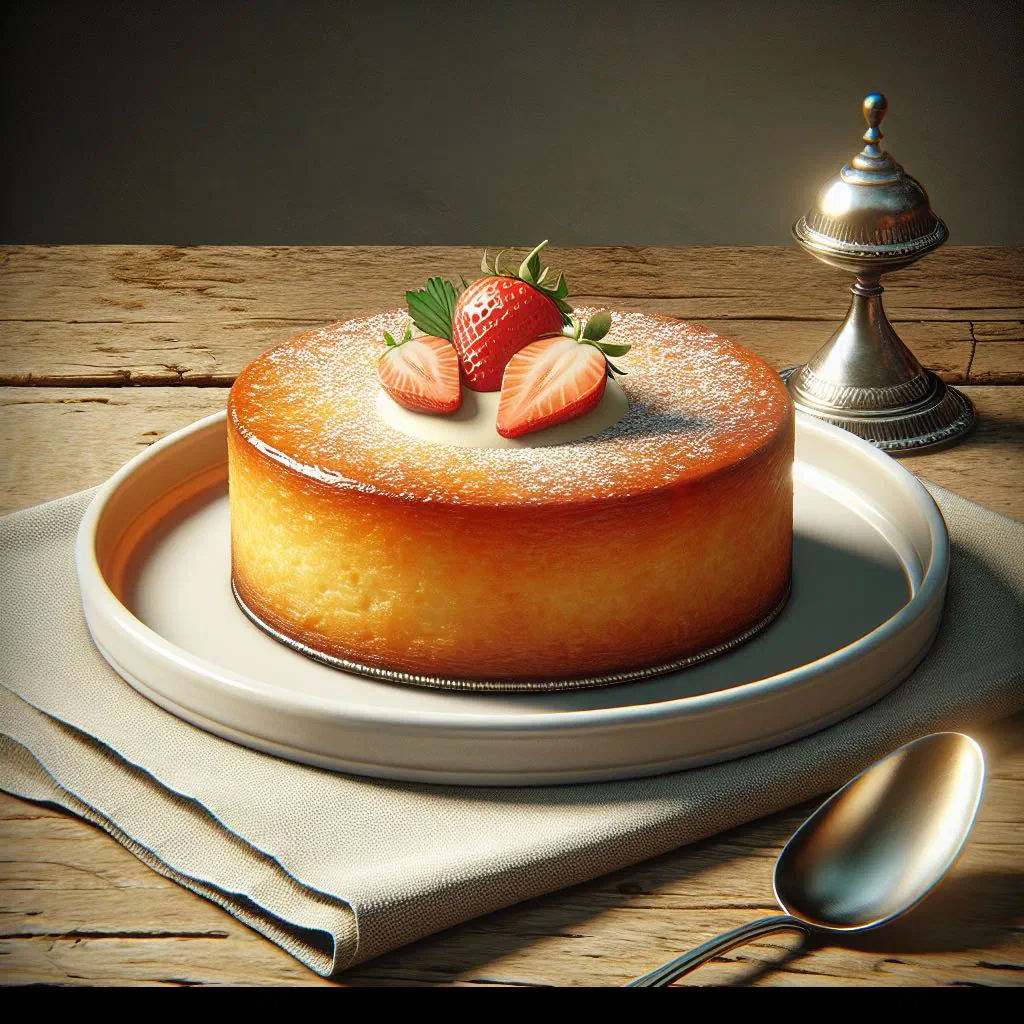 Slice of golden Haitian butter cake dusted with icing sugar
