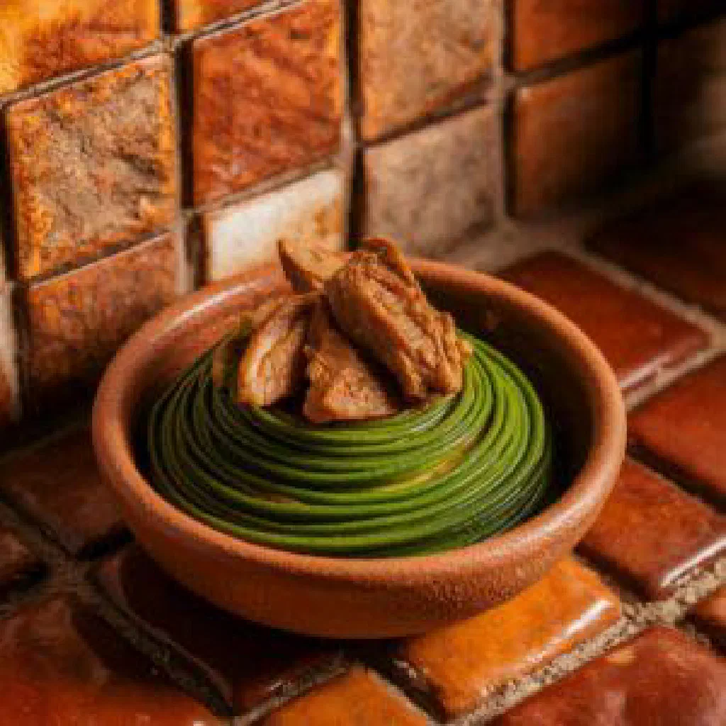 Bowl of Haitian lalo, a savoury spinach stew with onion and spices