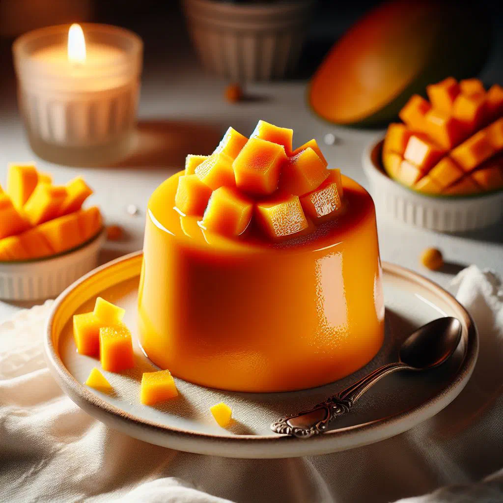 Airy mango mousse served in a glass, garnished with fresh mint