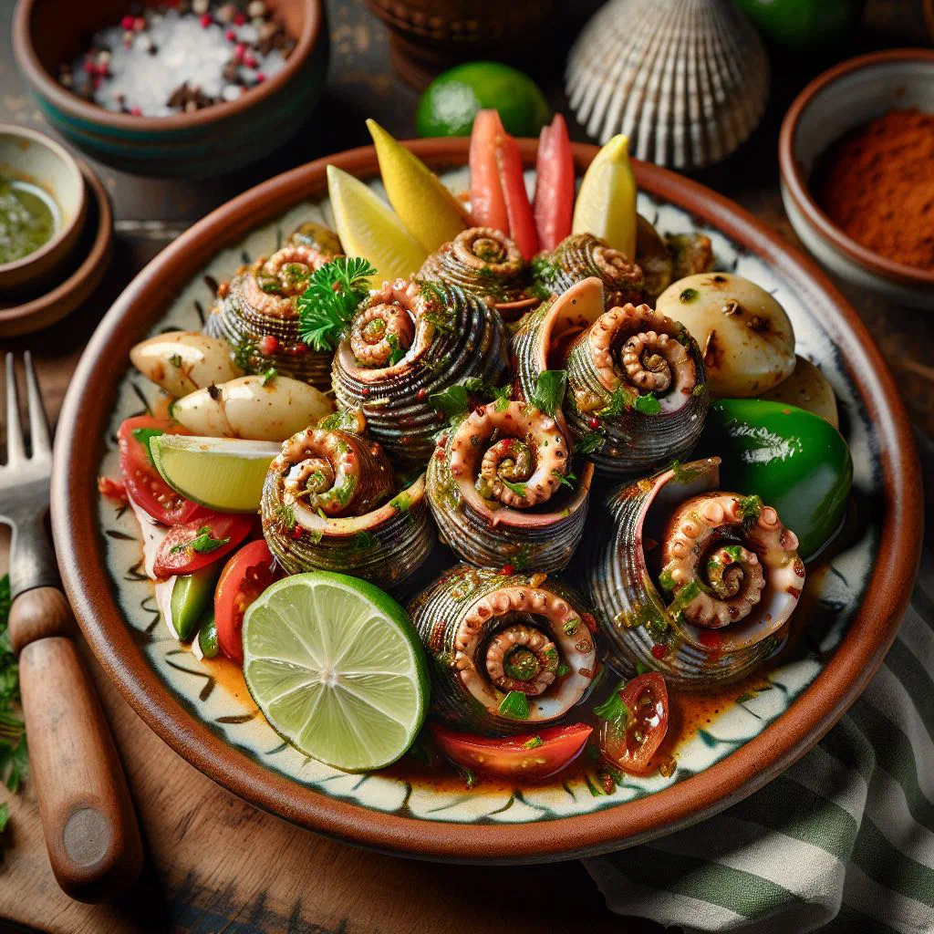 Marinade de Lambi squid grilled with lime and fresh herbs