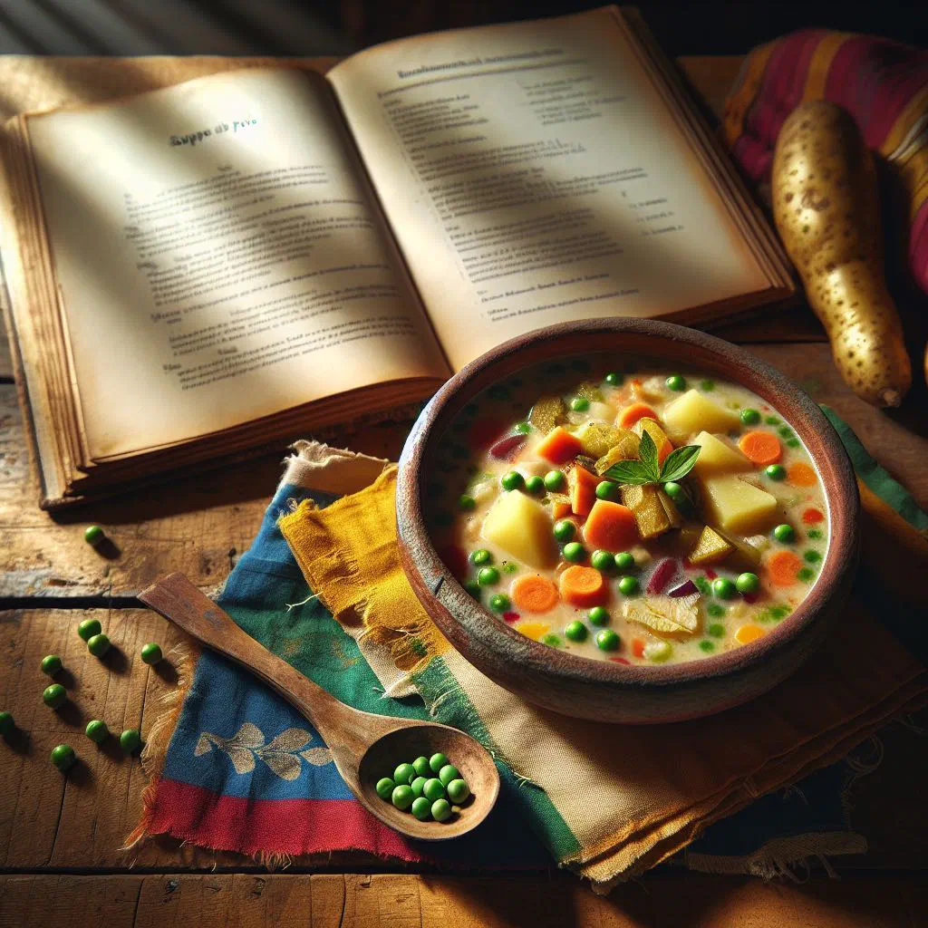A bowl of Haitian soupe de pois pea soup garnished with fresh herbs