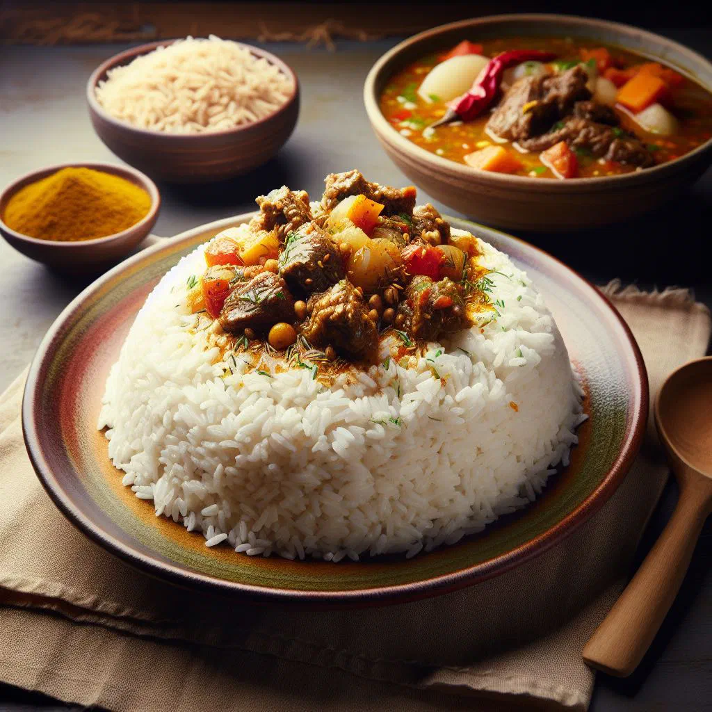 A bowl of Haitian riz collé, rice cooked with black beans and spices