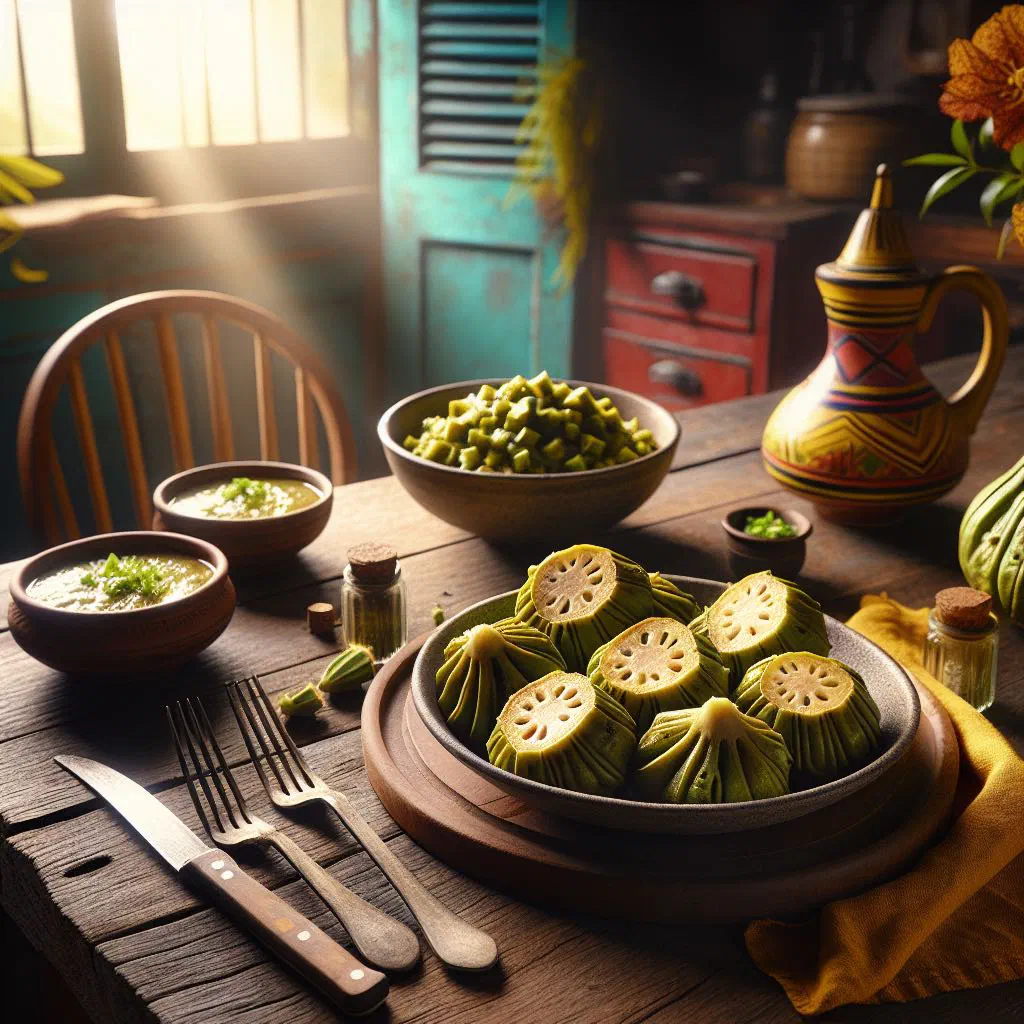Soft cornmeal dumplings served with a green okra stew